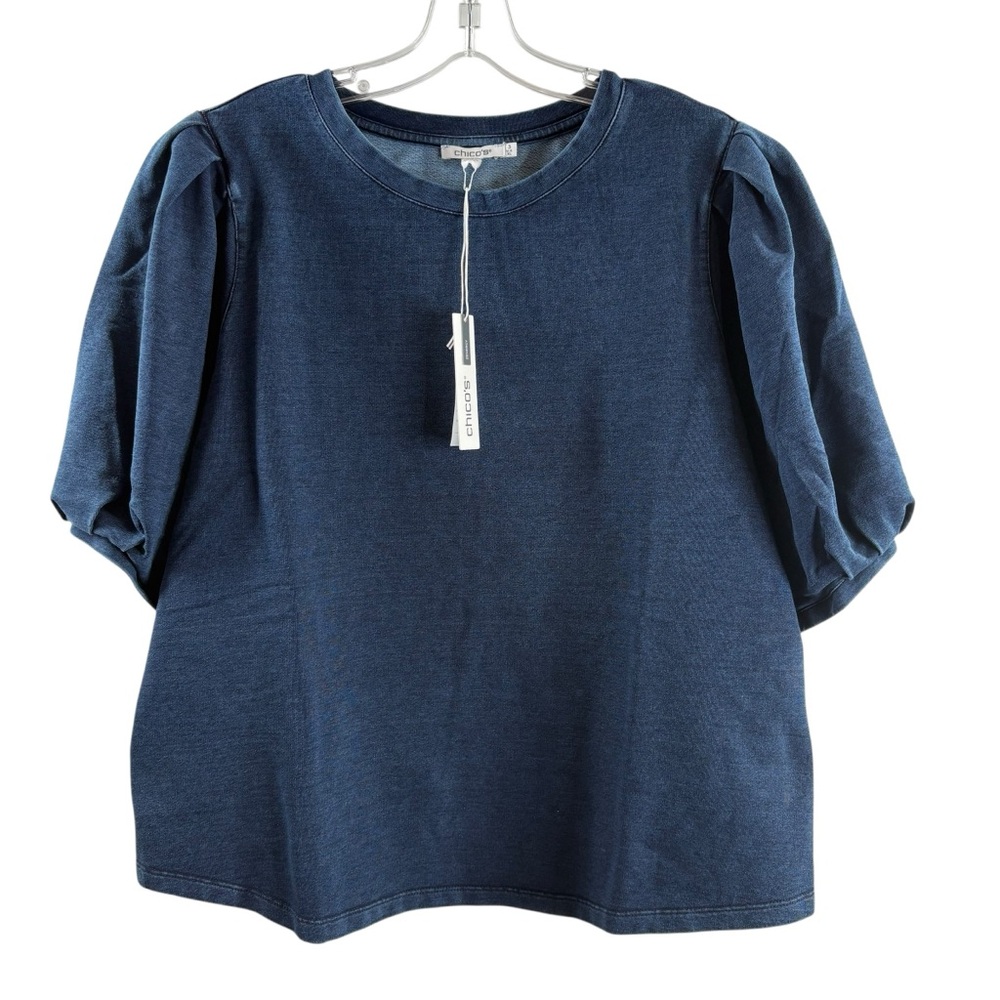CHICO’S Blue Puff Sleeve Top NWT